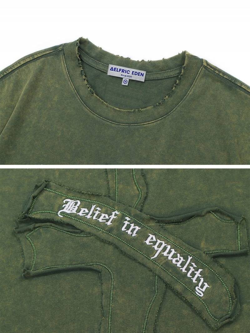 Vert  T Shirts Aelfric Eden Cross Patchwork Solid Washed Tee - FZV-6122014